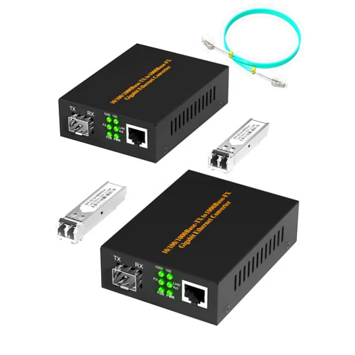 VANDESAIL A Pair of Fiber to Ethernet Converter 1.25G/s Gigabit Ethernet Multi-Mode Media Converter with 2 Bidi SFP LC Modules, 10/100/1000Base-Tx to 1000Base-SX RJ45 to SFP Slot, Up to 550M
