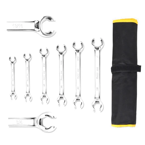 HURRICANE Flare Nut Wrench Set, 6 piece Brake Line Wrench Set, SAE Size from 1/4 to 1 inch, 15 degree Offset Double Open End with Organizer Pouch, Repair and Remove Nuts on Fuel Tube in Tight Spaces