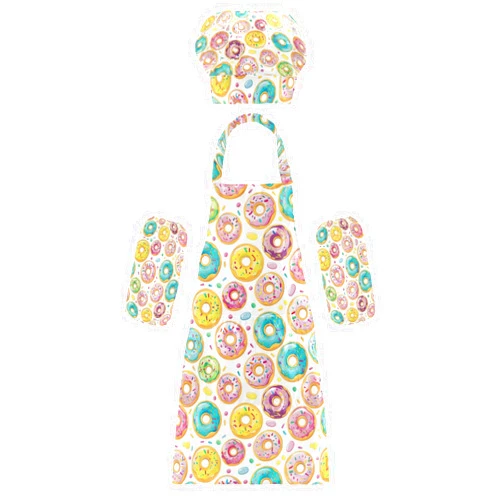 Yuiboo Kids Art Apron Funny Cute Donuts with Sprinkles and Icing Colorful Kids Apron Chef Hat Set for Cooking