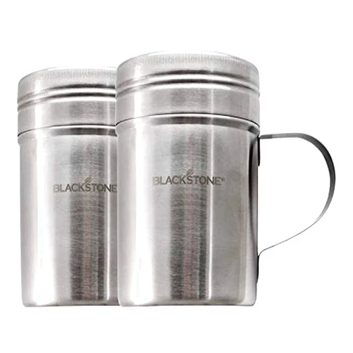 Blackstone 5072 Stainless Steel Handle 2 Pack Versatile Dredge Shaker with Lid for Sugar, Cinnamon, Pepper, Salt, Seasonings, Spice Can Container Tins for Home, Café, Restaurant