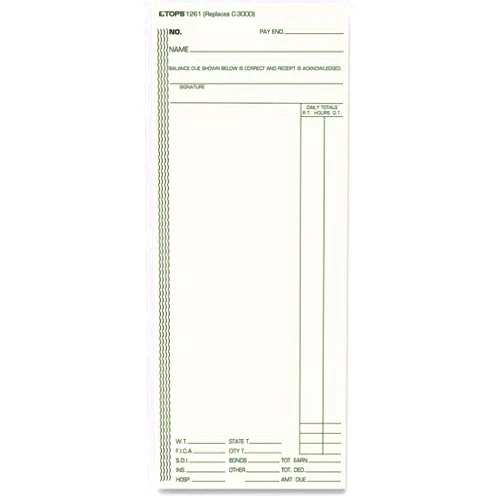 Tops Acroprint/Amano/Cincinnati/Lathem Time Card, Weekly, 3 3/8 x 8 1/4, 500/Box