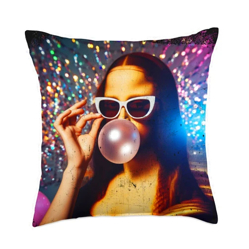 Funny Mona Lisa Gum Funny Mona Lisa Bubblegum Gum Leonardo da Vinci Throw Pillow