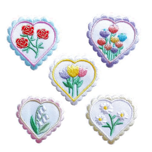 BDIHS Iron-on Small Heart Patch, 5PCS Cute Flower Rose Daisy Tulip Heart Shape Iron On Patch, Embroidered Applique Repair Patch DIY Craft Accessories for Clothes Jacket Jeans Dress Backpacks