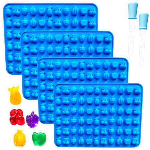 Sidosir 4Pcs Gummy Fruit Candy Molds, Non-stick Silicone Candy Gummy Molds with 2 Droppers