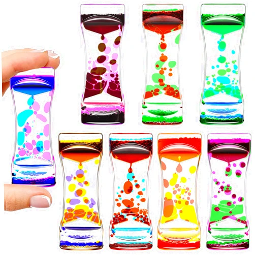 ABIQAQIBA Liquid Motion Bubbler Timer for Kids and Adults, Sensory Toy Set of 8 Rainbow Color Oil Drop Water Fidget Timers for Home Office, Hourglass Desk Decor Toys for ADHD Autism Holiday Stuffers 8 Colors