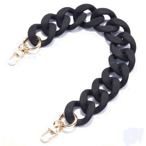 AUMEY Large Flat Chain Strap - Acrylic Luxury Handbag Strap Fashionable Replacement Purse Clutches Handles for DIY Crafts, 15.7 inch of Each … (02- Black)