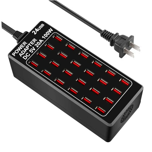 Cinlinso USB Charging Station,Cinlinso 24 Port 100W(20A) Multiport USB Fast Charger with Intelligent Detection for Smartphones,Tablets and More,Suitable for School Hotel Mall Shop Travel