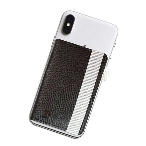 ELusefor Stick-On Phone Wallet for Back of iPhone or Android Case | 6 Sleeve Credit Card Holder - Pocket for Cards, Money & ID - Built-in Stand - Waterproof Material - Travel, Work & Life-Proof - Black