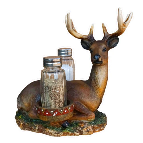 Ebros Gift Rustic 8 Point Antlers Whitetail Buck Deer With Saddlebags Glass Salt And Pepper Shakers Holder Figurine Decor Deers Bucks Stags Hunters Cabin Cottage Lodge Home Decorative Accent