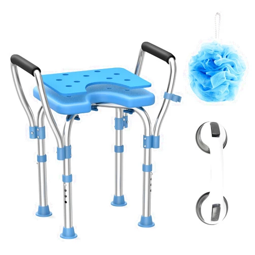 Medhelp Shower Chair with Arms for Inside Shower - Upgraded Heavy Duty Shower Bench with Cutout Seat - Stainless Steel Adjustable 450lbs Bathtub Stool for Seniors, Elderly, Handicap, Disabled