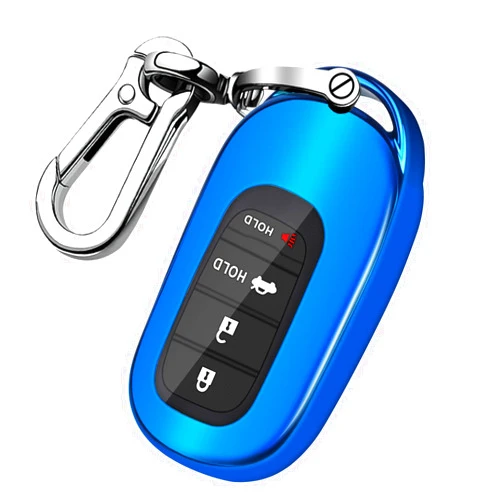 QBUC for 2022 Honda Civic Key Fob Cover with Keychain, TPU Protection Key Fob Shell Compatible Smart Remote Key Fob Case (Blue-1)