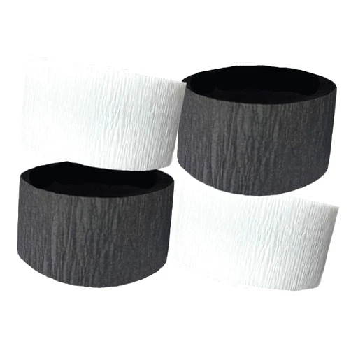 DENNECREPE BLACK and WHITE Crepe Paper Streamers (2 Rolls Each Color) MADE IN USA!