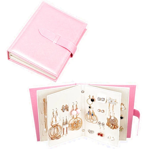 Sanzeon Earring Book Design Earring Case Portable Earring Holder Travel Jewelry Organizer Case For Earring (Pink)