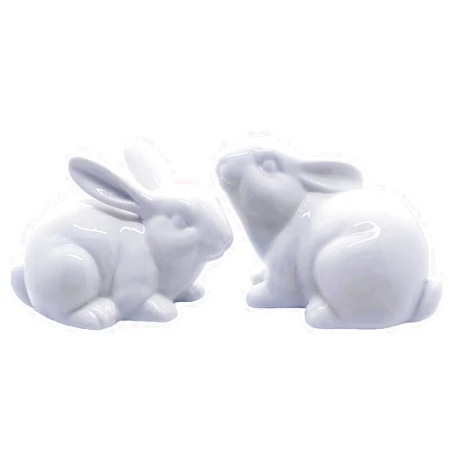 QIAOIDEA Set of 2 Porcelain Bunny Rabbit Statue Figurine Easter Spring Decoration Vintage Rustic White Bunny Figurines for Easter Dining Table Centerpiece Tiered Tray Bowl Shelf Ornament