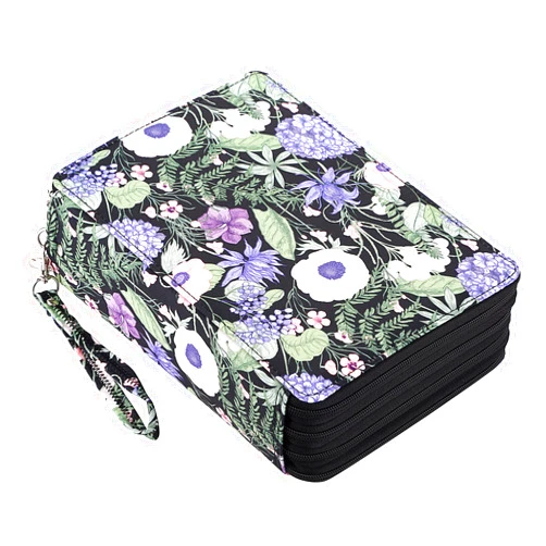 BTSKY Colored Pencil Case- 200 Slots Pencil Holder Pen Bag Large Capacity Pencil Organizer with Handle Strap Handy Colored Pencil Box with Printing Pattern(Black+Blue)