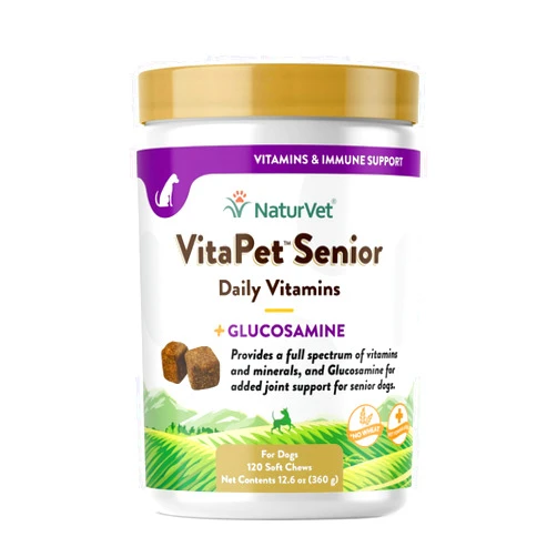 NaturVet VitaPet Senior Daily Vitamin Dog Supplements Plus Glucosamine – Includes Full-Spectrum Vitamins, Minerals – Joint Support for Older, Active Dogs – 120 Ct. Soft Chews