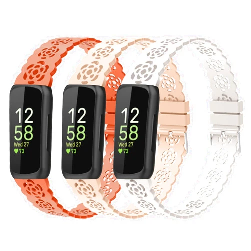 Nigaee 3 Pack Lace Silicone Bands Compatible with Fitbit Inspire 3/Inspire 2/Inspire HR/Inspire,Adjustable Breathable Replacement Straps Soft Slim Silicone Wristbands for Women Men
