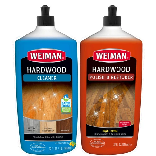 Weiman Hardwood Floor Cleaner and Polish Restorer Combo - 2 Pack - High-Traffic Hardwood Floor, Natural Shine, Removes Scratches, Leaves Protective Layer