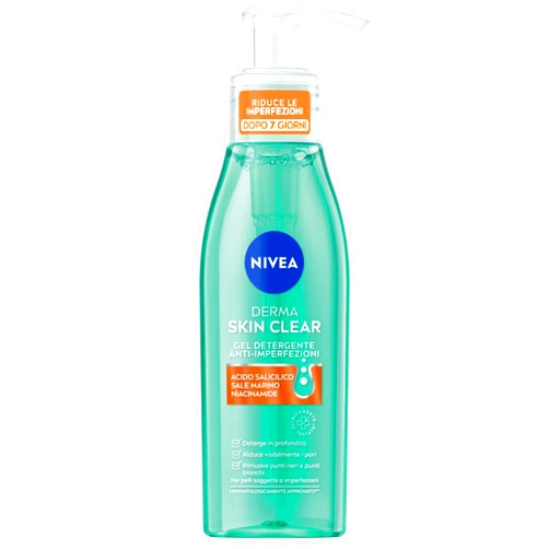 NIVEA Derma Skin Clear Facial Cleansing Gel 150 ml (5.07 fl oz) – Daily Face Wash with Salicylic Acid, Sea Salt & Niacinamide – Thoroughly Cleanses, Removes Excess Oil & Impurities