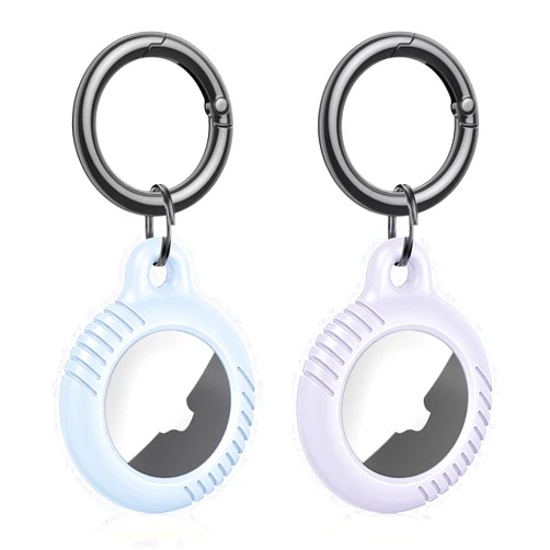 FINTIE Silicone Case for AirTags Tracker with Keychain, Portable Anti-Scratch Protective Skin Cover Compatible with Apple AirTags 2021 Finder for Dogs Keys Backpacks - Blue+Lilac Purple (Pack of 2)