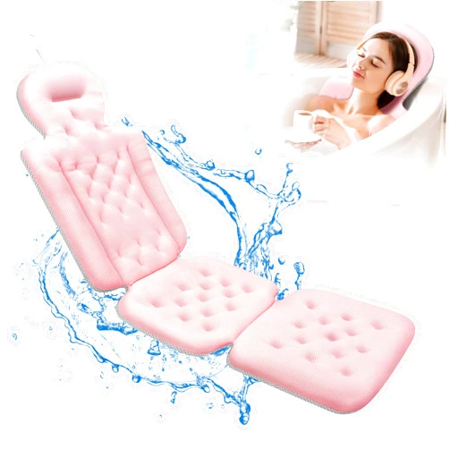 Sxiiro Full Body Bath Pillow, Thick Bathtub Cushion with Laundry Bag, Luxury Cushion for Bathtub Headrest Neck Shoulder Support Comfort Relaxation Spa Accessories (Pink)