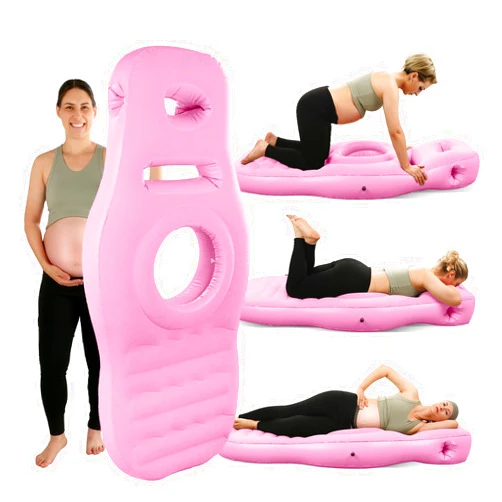 PregSpag Inflatable Pregnancy Pillow with Hole - Pregnancy Blow Up Mattress, Maternity Pillow Inflatable for Prone Sleeping Includes Electric Pump, Relieves Back/Hip Pain, Pink