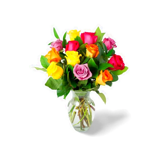 KaBloom Flowers - Mother's Day Collection - PREMIUM 12 Assorted Roses and Greens with Vase - Gift for Birthday, Anniversary, Get Well, Thank You, Valentine, Mother’s Day Fresh Flowers