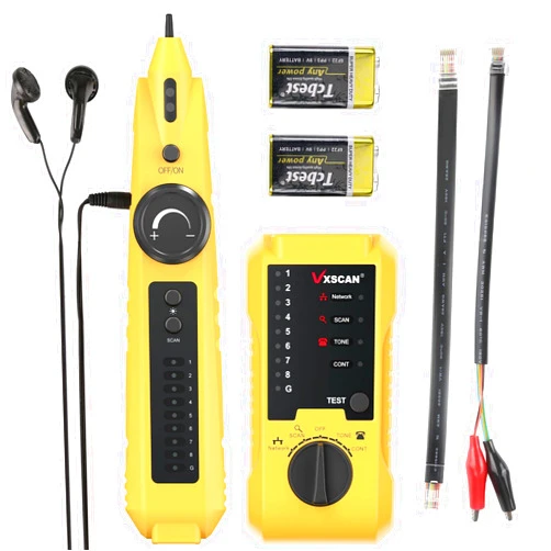 VXSCAN Network Cable Tester, VXSCAN Cable Tester Line Finder Wire Tracer for Cat5 Cat6 Test, Ethernet/Telephone Cable Toner with Earphone for RJ11 RJ45 Continuity Checking, LAN Network Cable Collation