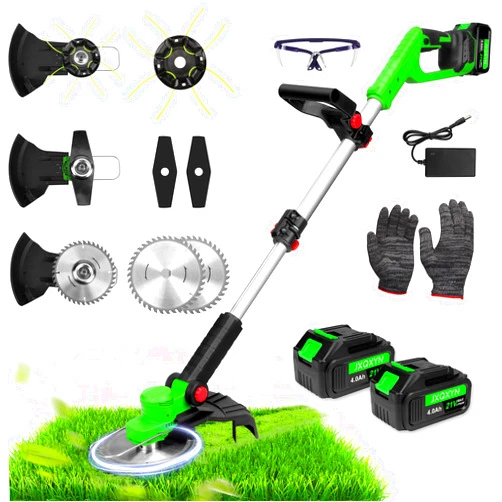 JXQXYN 2024 Electric Weed Wacker,21V Cordless Weed Eater with Upgrade Brushless Motor, Dual 4.0Ah Batteries, and Versatile 3 Blade Options for Lawn,Yard and Bush Trimming