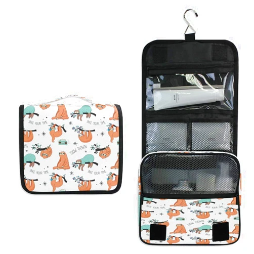 HMZXZ QMXO Hanging Travel Cute Animal Sloth Radio Toiletry Bag Folding Bathroom Gym Organizer Portable Cosmetic Wash Bag for Women Girls