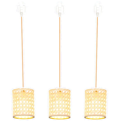 SKIVTGLAMP Dimmable Pendant Light H-Type Mini Sized Track Mount Pendant Lights for Beach Cottage Customizable Barrel Shape Bamboo Lampshade Compatible with 3-Wire-1 Circuit Track System
