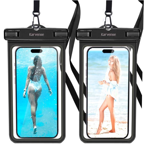 Karvense Waterproof Phone Pouch/Case, Water Proof Phone Pouch for iPhone & Samsung Galaxy, Universal Large IPX8 Phone Water Protector Pouch for Travel, Vacation, Beach, Cruise Essentials- 2 Pack