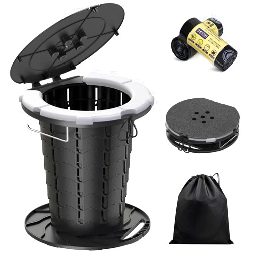 BLIKA Upgraded Retractable Portable Toilet with Cushion, 300LBS Adjustable Height Folding Toilet with Paper Holder, Travel Toilet Portable Camping Toilet, Soft Portable Toilet for Camping/Car