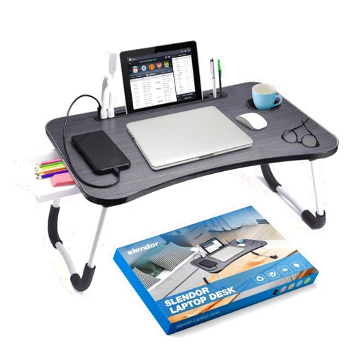 Slendor Laptop Desk Laptop Bed Stand Foldable Laptop Table Folding Breakfast Tray Portable Lap Standing Desk Reading and Writing Holder with Drawer for Bed Couch Sofa Floor