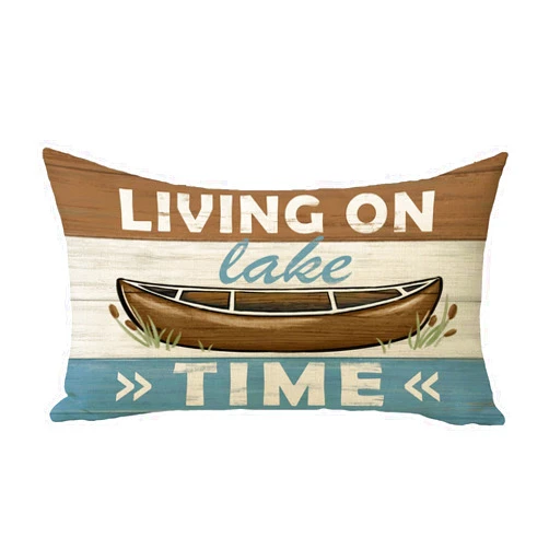 Fjfz Living on Lake Time Lumbar Decorative Throw Pillow Cover 12 x 20, Rectangular Boat Lakehouse Stripes Outdoor Home Decor, Spring Summer Farmhouse Rustic Couch Cushion Case