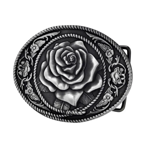 Buckle Rage Adult Womens Western Vintage Rose Ornate Rope Belt Buckle Silver