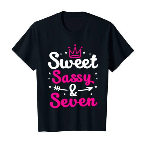 7 Years Old Birthday Gifts Outfits Co. 7th Birthday Celebration Sweet Sassy and Seven Happy Bday T-Shirt