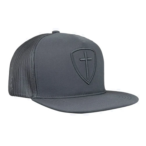 Kerusso Cross and Shield - Flat Bill - One Size Fits Most Black Cotton/Polyester Baseball Hat Cap for Outdoor Activities