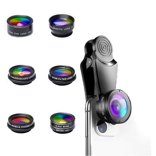 LJRHYEH Universal 7-in-1 Mobile Phone Camera Lens Kit, Funny Cell Phone Lens for iPhone, for Samsung, for Android Smartphone, Universal Clip on Wide Angle+Macro+ Fish Eye Camera Lenses attachments Accessory