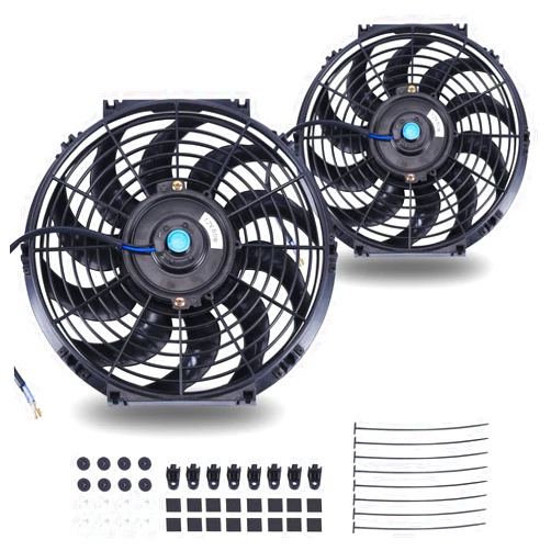 FGJQEFG 12 Inch Universal Slim Fan Push Pull Electric Radiator 12V 80W High Performance Cooling Fan Mount Kit Black 2 Pcs