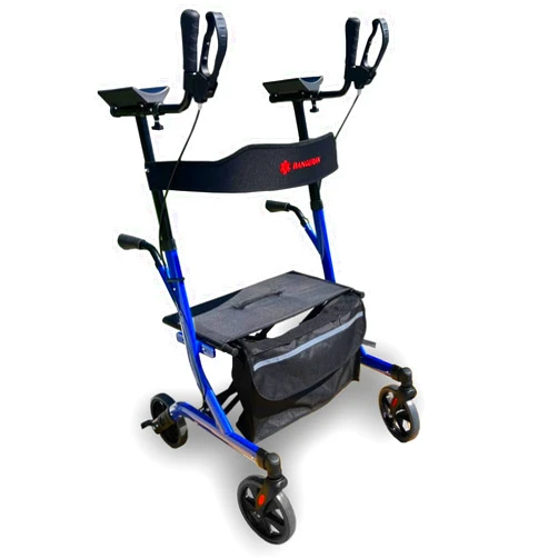 Bangeran BreezeStride Rolling Walkers for Seniors with seat, 12” Non-Pneumatic Tire Front Wheels, Compact Folding Design for Seniors, Upright Rollator, Blue