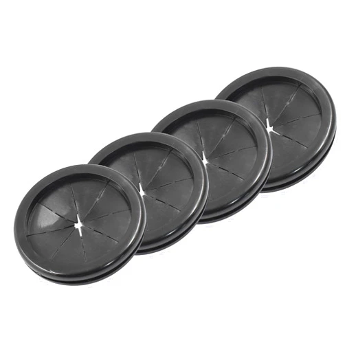 PHITUODA 4pcs 2-3/8 Inch (60mm) Black Double Sided Desk Hole Grommets, Six-Petaled Rubber Cable Cord Organizer, Desk Hole Cover Wire Hole Insert for Home Office Equipment
