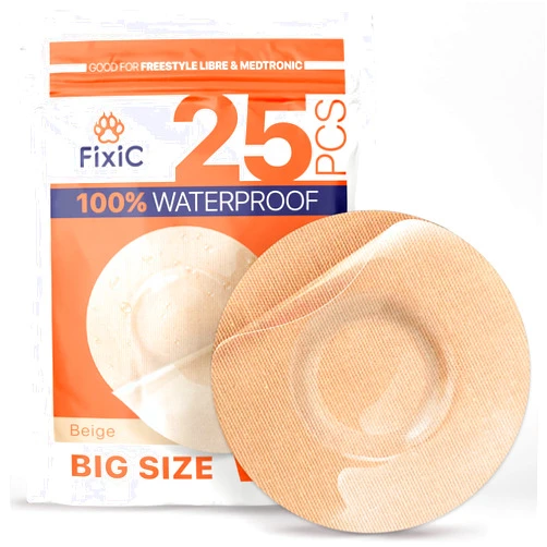 Fixic Freestyle Adhesive Patch 25 PCS Big Size – Good for Libre 1, 2, 3 – Enlite – Guardian – NO Glue in The Center of The Patch – Pre-Cut Back Paper – Long Fixation for Your Sensor!