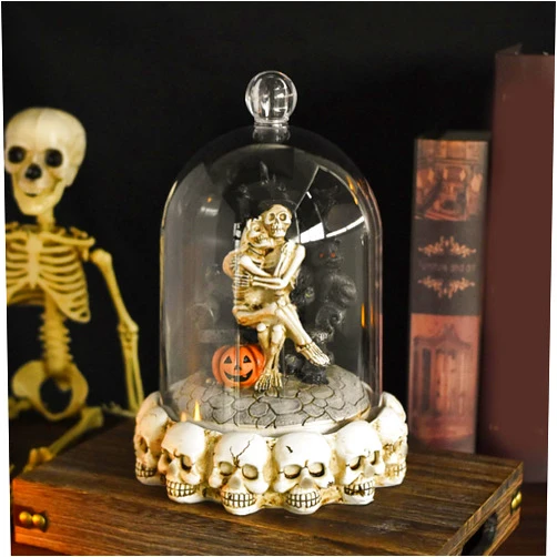 Generic Halloween Couple Skeleton Lamp, New Resin Crafts Skull Night Lights, Skeleton Statue Halloween Decoration for Desk, Skull Ornaments Gift for Men & Women (White)