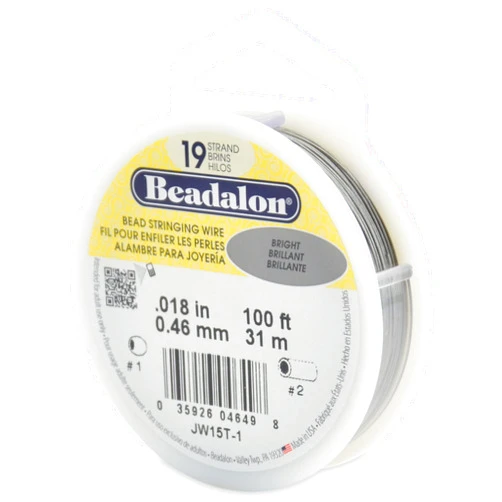Beadalon 19 Strand Stainless Steel Bead Stringing Wire, .018 in / 0.46 mm, Bright, 100 ft / 31 m