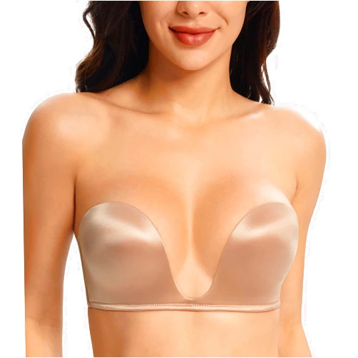 Lemorosy Women's Deep V Plunge Red Carpet Convertible Push Up Strapless Padded Bra -Low Cut Sexy U Shaped
