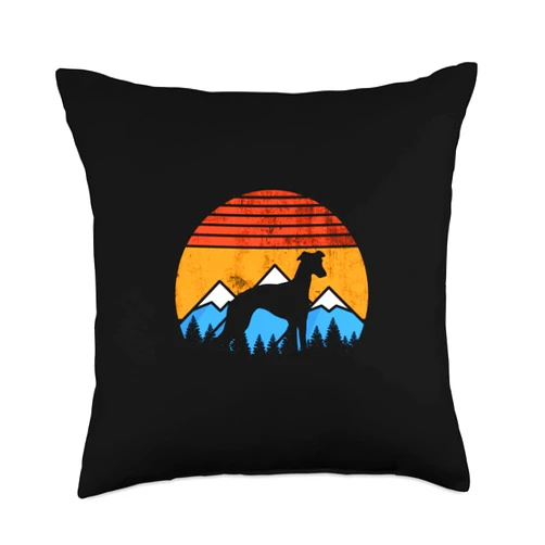 Cool Whippet Dog Mom, Dad Wilderness Adventure Co. Retro Vintage Distressed Sunset and Mountains Whippet Dog Throw Pillow, 18x18, Multicolor