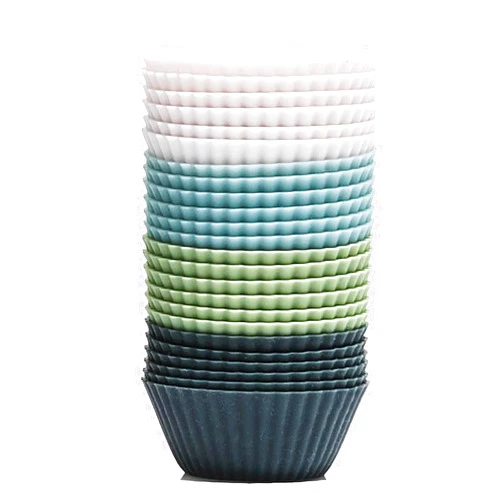 The Silicone Kitchen Reusable Mini Silicone Baking Cup, Non-Toxic, BPA Free, Dishwasher Safe, Mini, 24 Pack, White Blue Green
