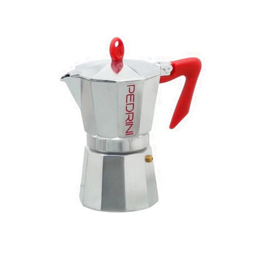 Etna Pedrini Kaffettiera 908460 Espresso Maker 6 Cups, Silver/Red