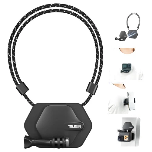 TELESIN° TELESIN Magnetic Chest Mount with Neck Strap, 360 POV Invisible Selfie Necklace Mounting Accessories for GoPro Max Mini Hero 11 10 9 8 7 Insta360 DJI Action iPhone Android